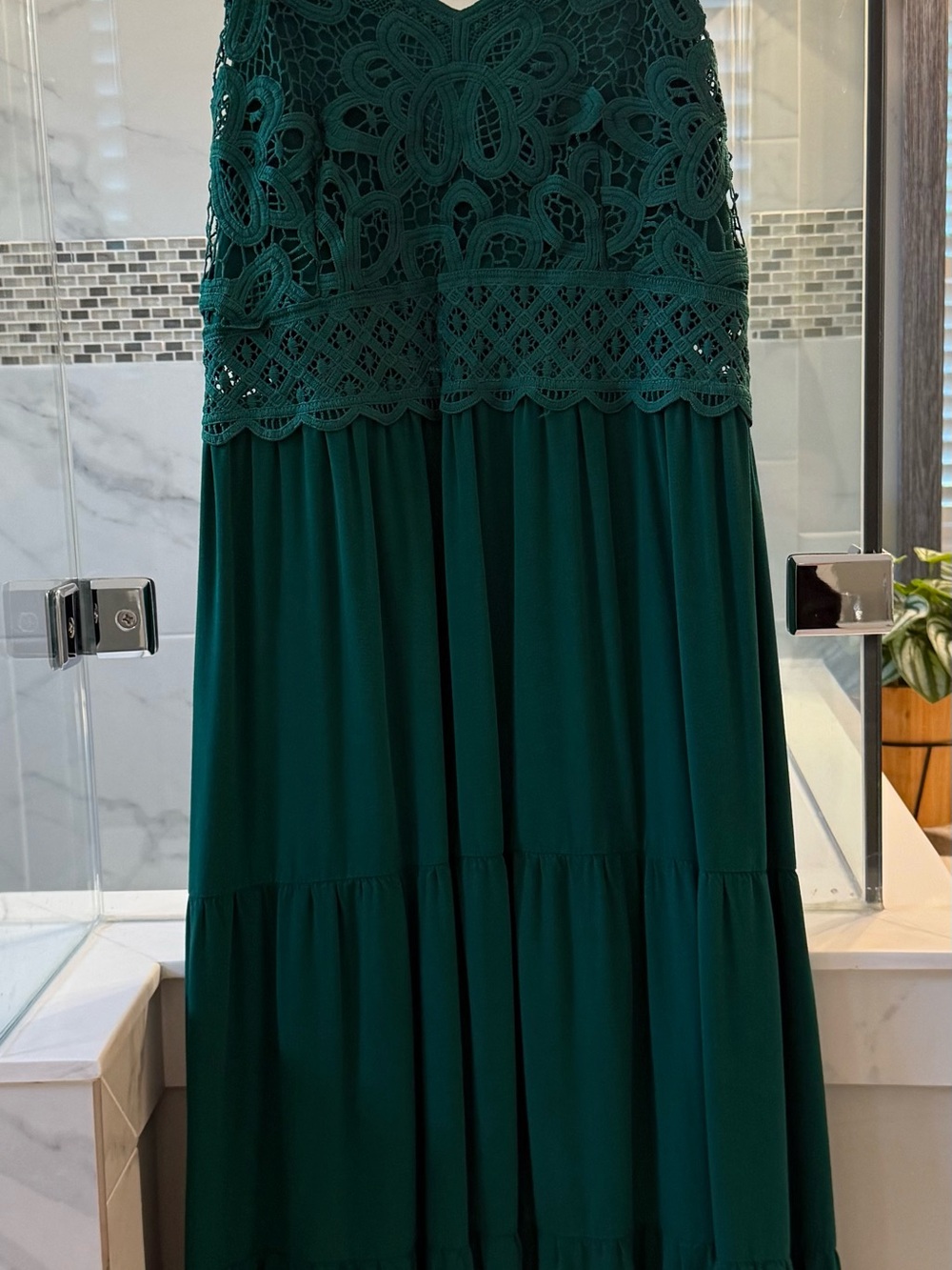 Emerald Green Crochet Bodice Maxi Dress